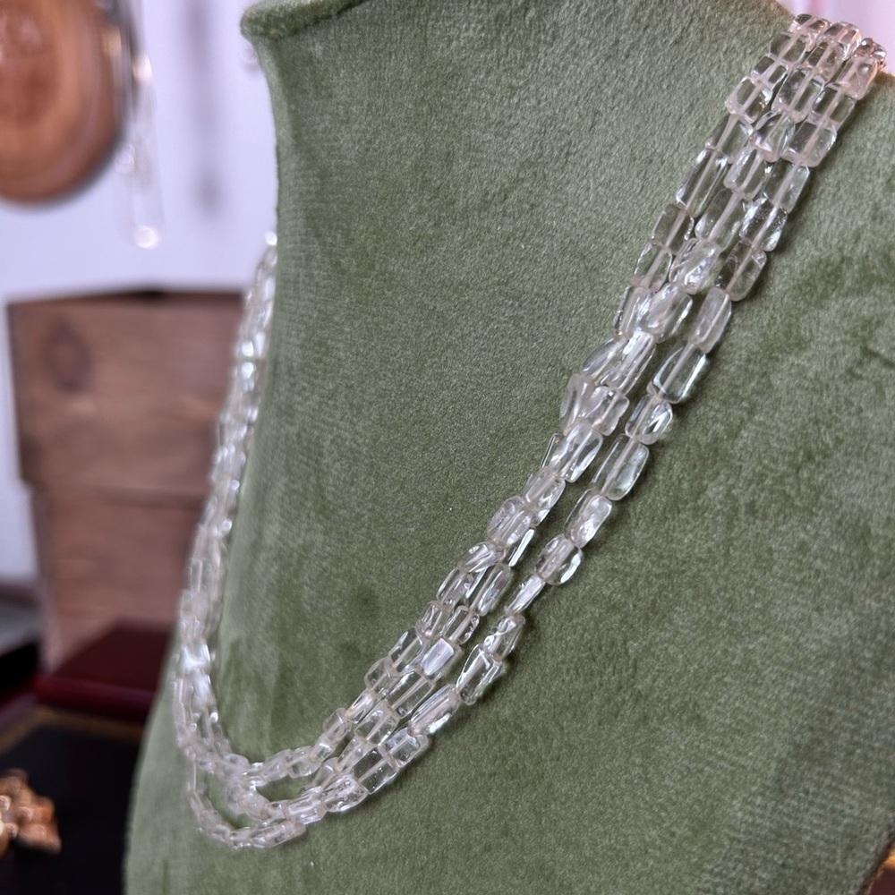Vintage crystal/glass three strand necklace, .925 clasp Art Deco-Style - Picture 4 of 9